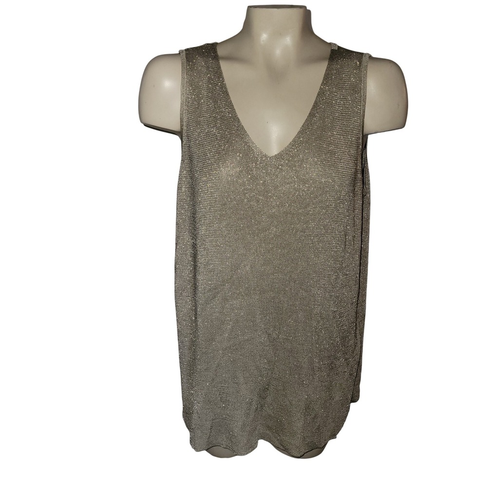 Chicos gold Metallic Knit V Neck Tank Top 3/XL going out maximalist momcore sexy